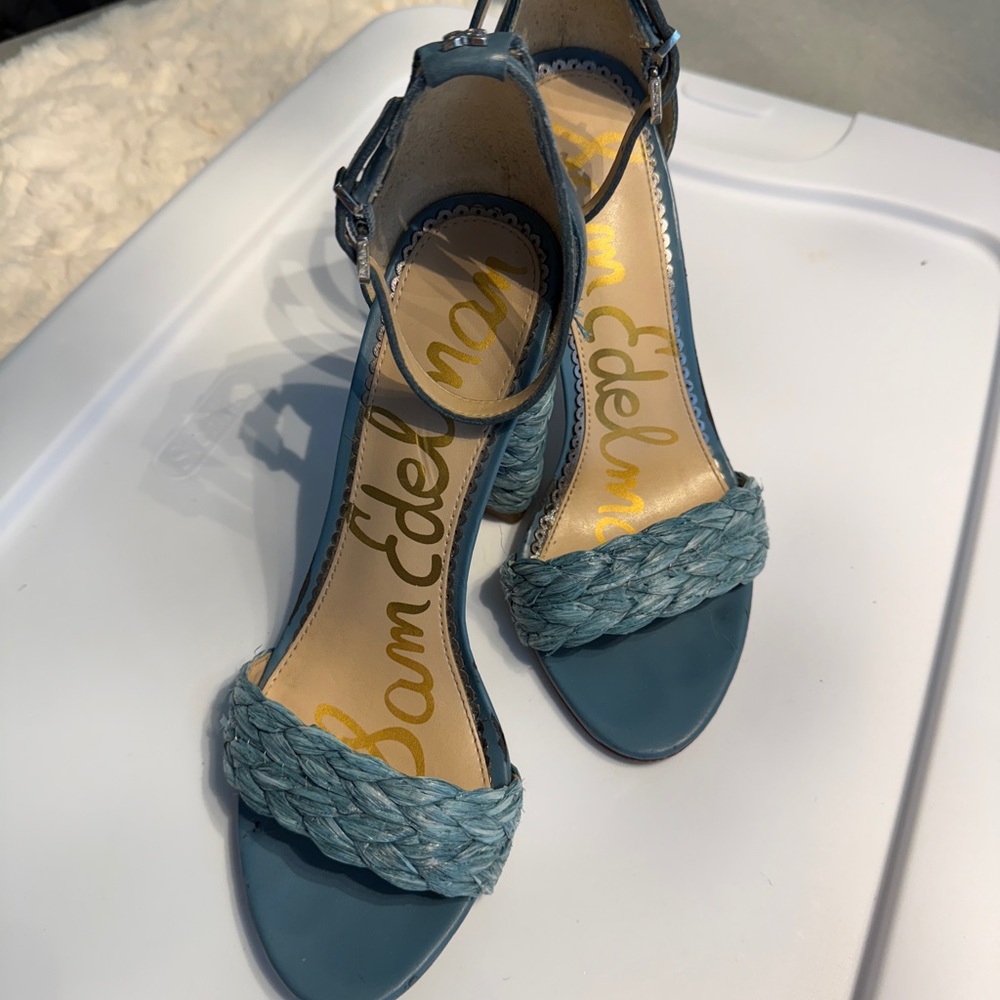 Sam Edelman Teal Braided Sandals block heel- size 7